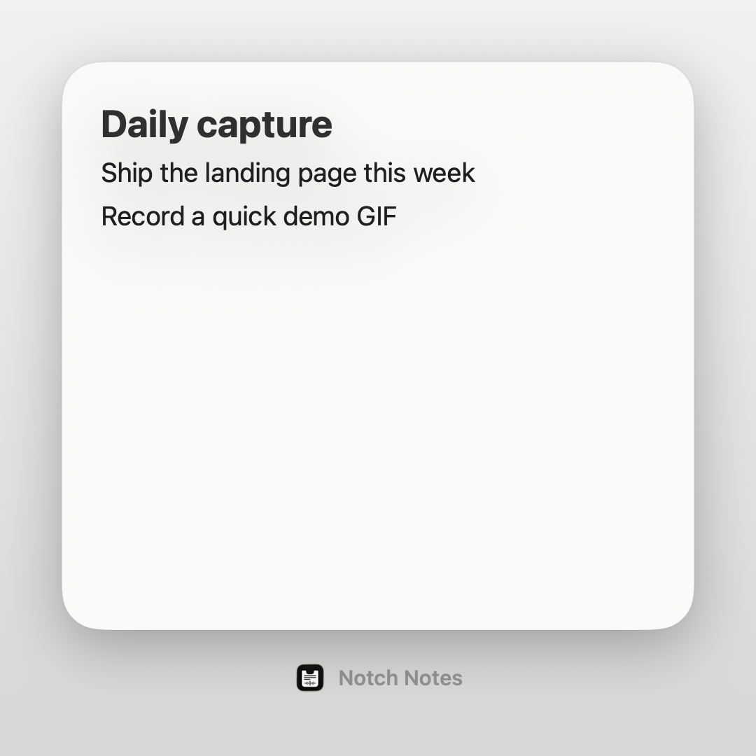 Notch Notes share sheet rendering a square social card from a note