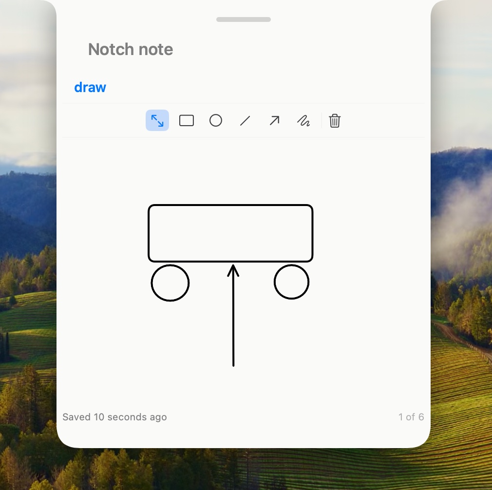 Notch Notes drawing mode with a simple capture-flow diagram